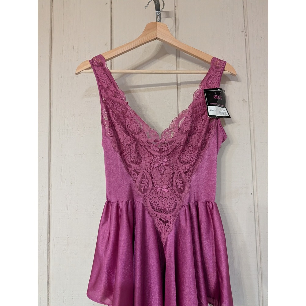 Vintage Olga Bodysilk Babydoll Lingerie Size 2X Rose Deadstock - Picture 2 of 16